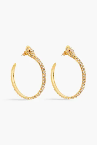 Gold-tone crystal hoop earrings