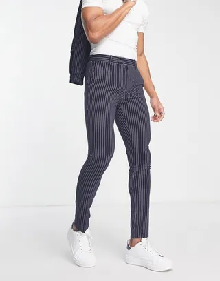 ASOS DESIGN smart slim pants in navy pinstripe - part of a set