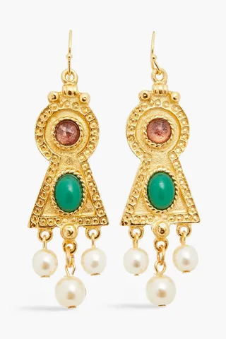 24-Karat Gold-Plated Stone And Faux Pearl Earrings