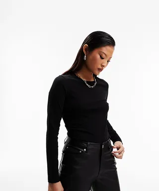 ASOS DESIGN Petite ultimate slim fit T-shirt with long sleeves in cotton in black