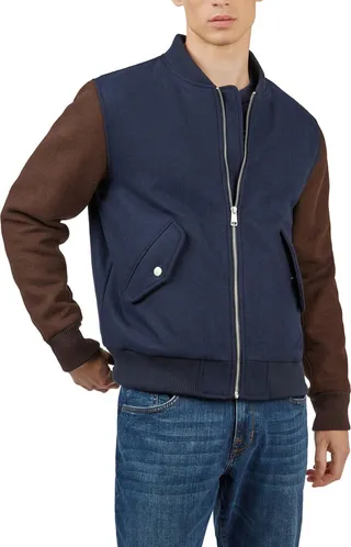Colorblock Wool Blend Bomber Jacket
