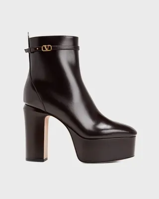 Leather VLogo Platform Ankle Booties