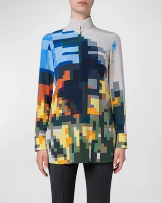 Blue Flowers At Home Printed Tunic Blouse