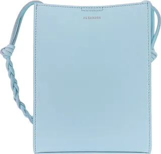 Leather shoulder bag with printed logo on the front