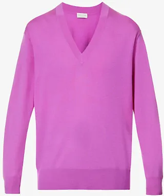 Womens Fuchsia V-neck Wool Jumper
