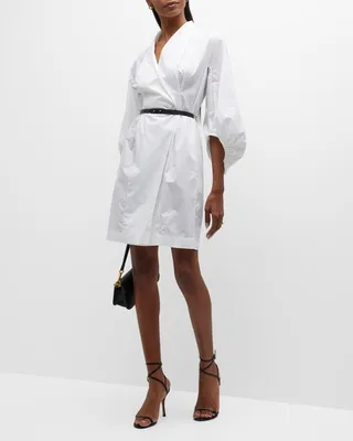 Belted Cotton Poplin Wrap Dress