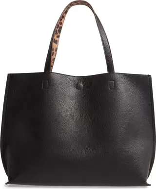 Reversible Faux Leather Tote & Wristlet