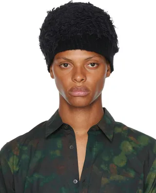 Dries Van Noten Black Bouclé Beanie