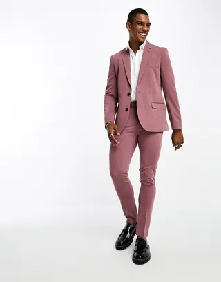 ASOS DESIGN skinny suit pants in peached twill in burgundy