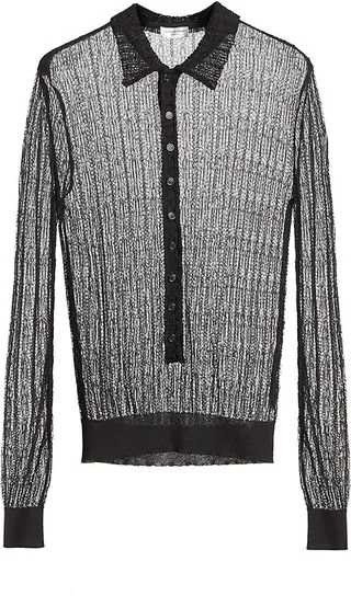 Sheer Long Sleeve Polo Shirt