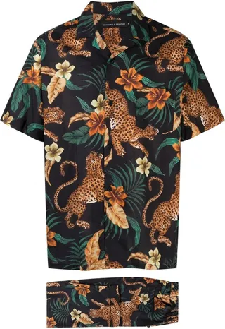 Black Leopard Print Pyjamas Set