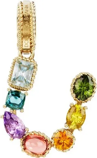 Rainbow alphabet U 18 kt yellow gold charm with multicolor fine gems