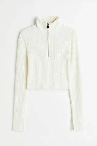 Half-zip Rib-knit Top