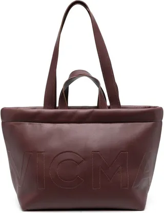 Embossed-Logo Leather Tote Bag