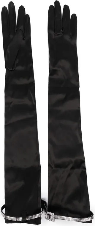 Rhinestone-Embellishment Organic-Silk Gloves
