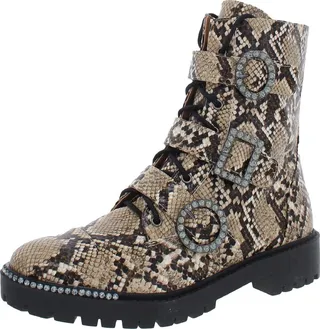 Kirlah Womens Leather Buckle Combat Boots
