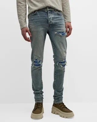 Men's Destroyed Tie-Dye Patch Skinny Jeans