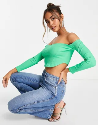 Miss Selfridge corset detail long sleeve bardot
