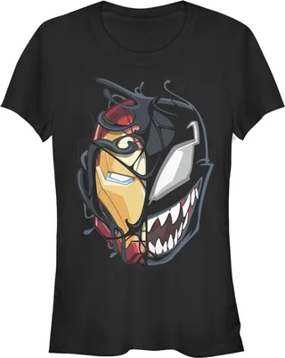 Junior's Marvel Iron Man Venom Mask Split T-Shirt - Black - Large