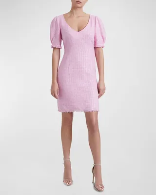 Bianca Puff-Sleeve Tweed Mini Dress