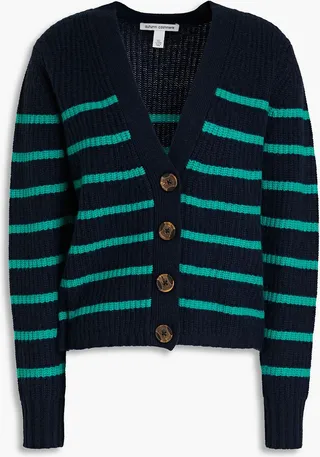 Striped ribbed cashmere cardigan