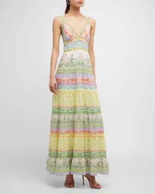 Karolina Paneled Floral-Print Maxi Dress