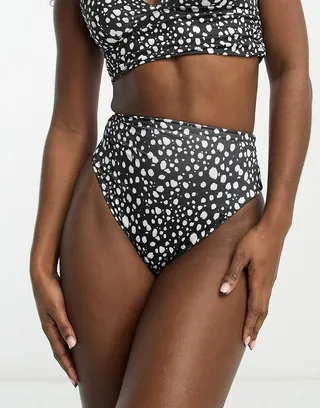 ASOS DESIGN mix and match high leg high waist bikini bottom in mono spot print