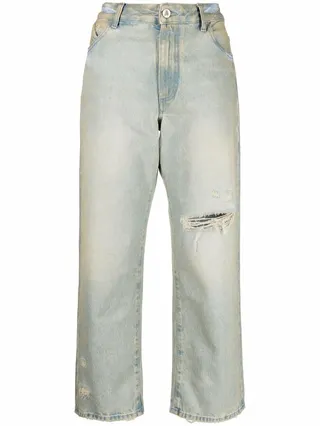 Distressed Effect Wide-Leg Jeans