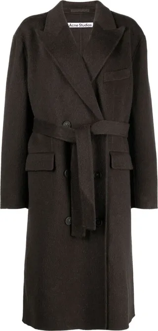 Grey Tie Waist Wool Coat