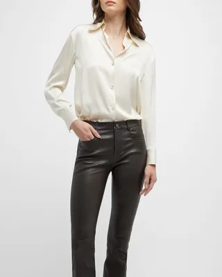 Monogram Button-Front Jacquard Blouse