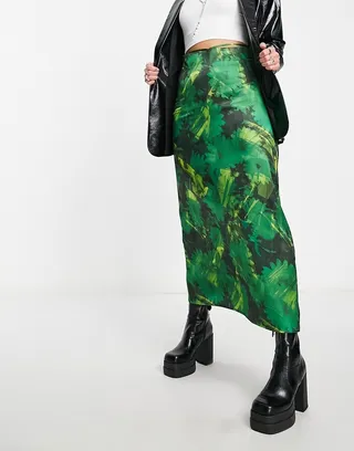 Reclaimed Vintage low slung midi skirt with tie detail in print