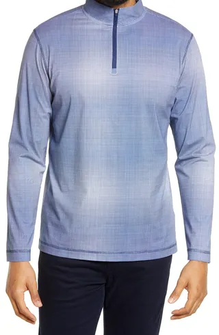 OoohCotton® Micro Check Quarter Zip Pullover