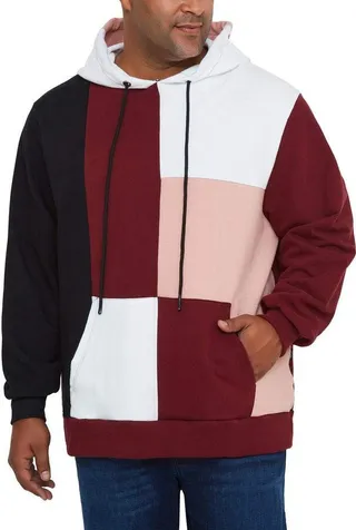 MVP Collections Men's Big and Tall Color-Block Pullover Hoodie - Burgundy - 2XL