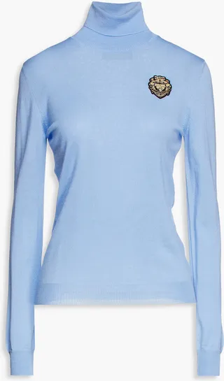 Appliquéd wool turtleneck sweater