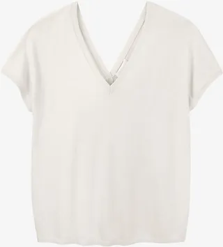 Womens Stone V-neck Button-back Recycled Cotton-blend Jumper