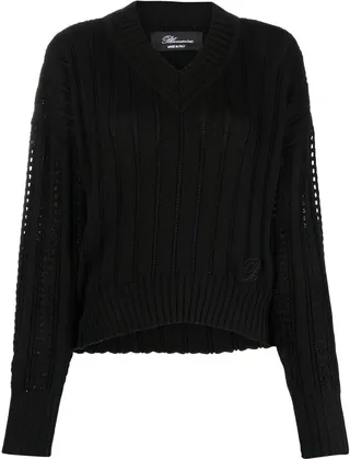 Ribbed-Knit V-Neck Jumper