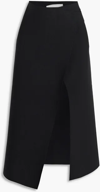Belted stretch-knit midi wrap skirt