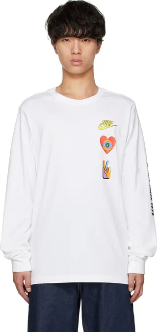 Nike White Graphic Long Sleeve T-Shirt