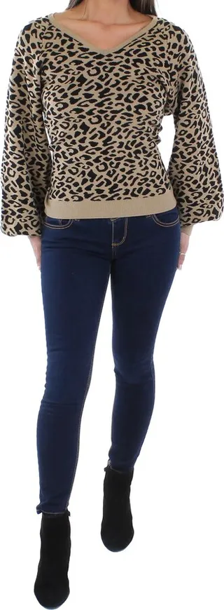 Womens Animal Print V-Neck Pullover Sweater