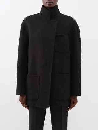 High-neck Single-breasted Wool Coat