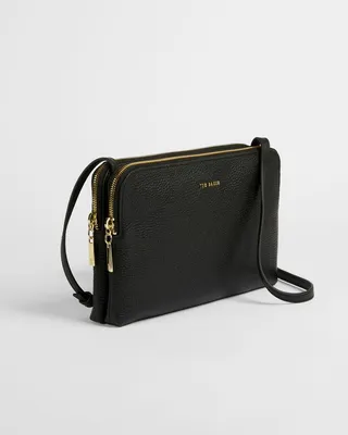 Soft Leather Double Pouch Xbody in Black