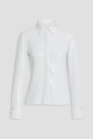 Willa satin-trimmed sequined woven shirt