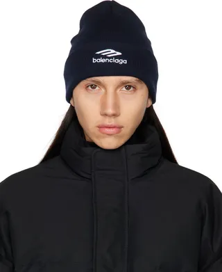 Balenciaga Navy 3B Sports Icon Beanie