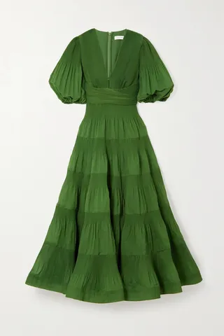 Zimmermann - Pleated Tiered Twill Midi Dress - Green