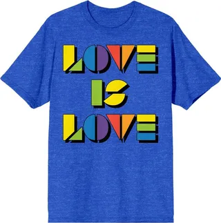 LGBTQIA+ Pride Rainbow Love Is Love Rainbow Men’s Royal Blue Heather T-Shirt-XXL