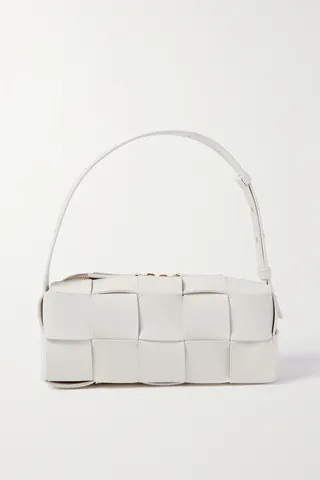 Bottega Veneta - Brick Cassette Small Intrecciato Leather Shoulder Bag - White