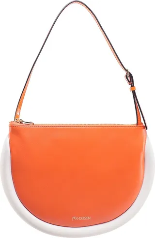 Leather shoulder bag with padded profiles
