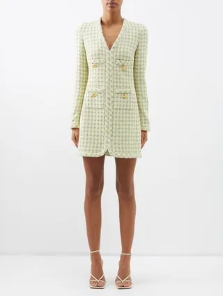 Houndstooth Cotton-blend Tweed Mini Dress
