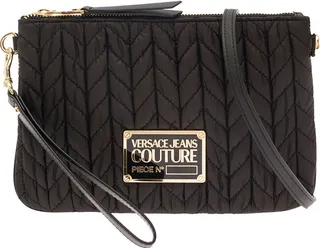 Black Quilted Crossbody Bag With Couture Logo Plaque In Polyester Woman