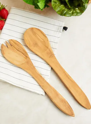 Kora Olive Wood Flat Salad Servers